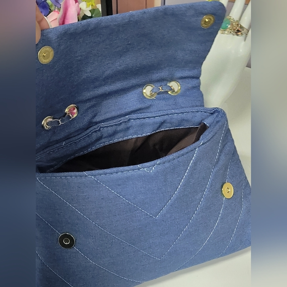 Quilted Denim 2 Way Shoulder/crossbody Bag, New - Picture 8 of 9